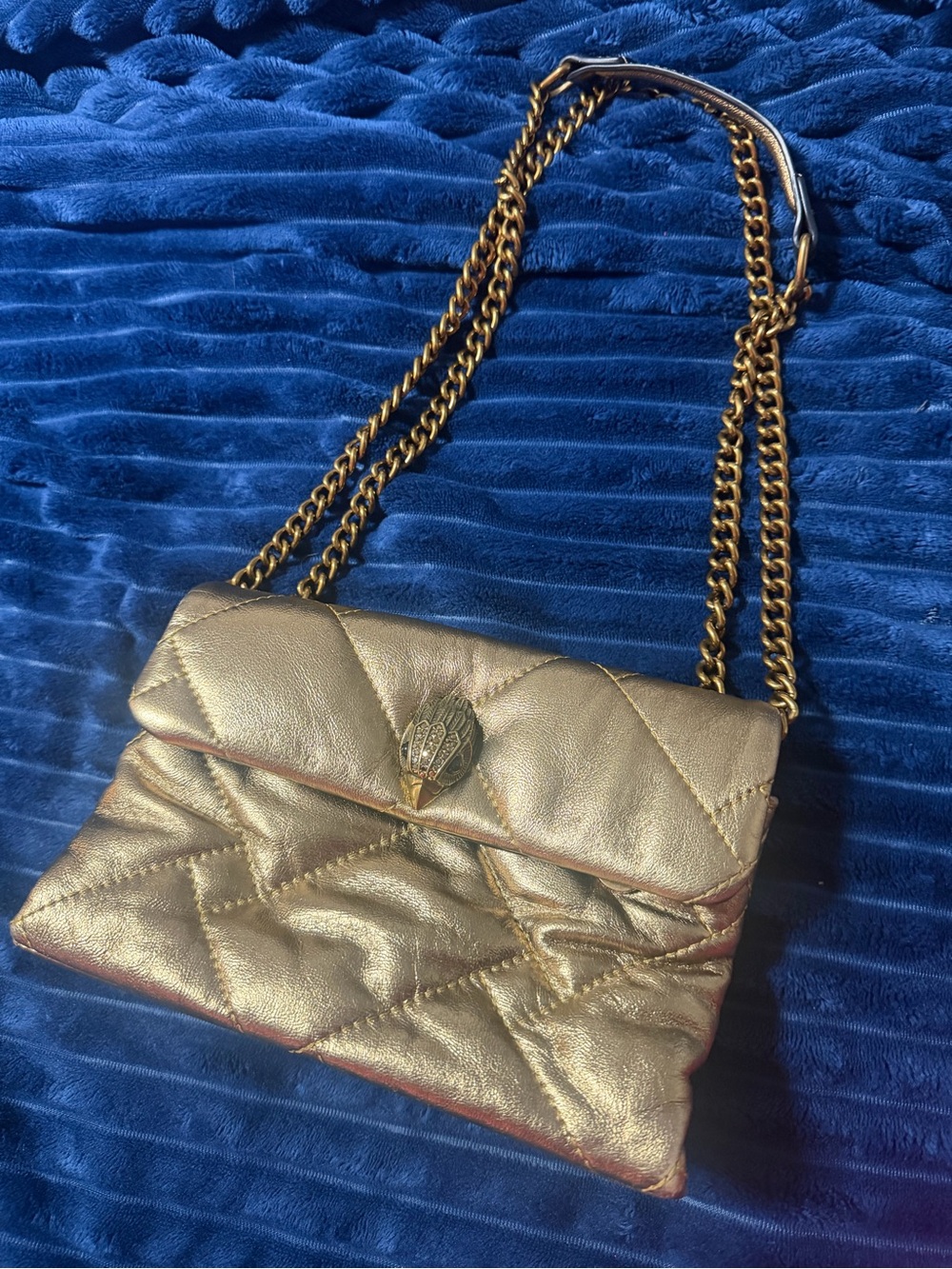 Kurt Geiger Metallic Gold Quilted Shoulder Bag with Chain Strap